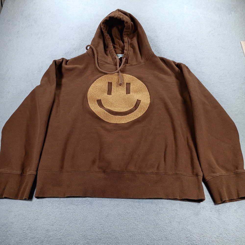 Earthbound Womens Hoodie Brown XXL Smiley Face Graphic Pullover